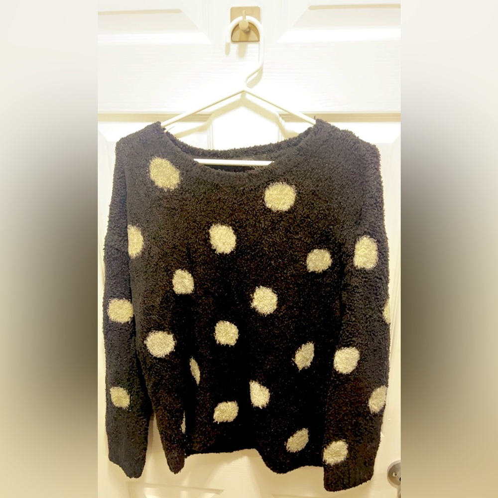 Black and white polka dot fuzzy sweater